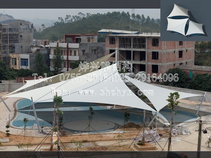 【泳池張拉膜遮陽棚設(shè)計(jì)】夏季膜結(jié)構(gòu)游泳池抗輻射遮陽蓬